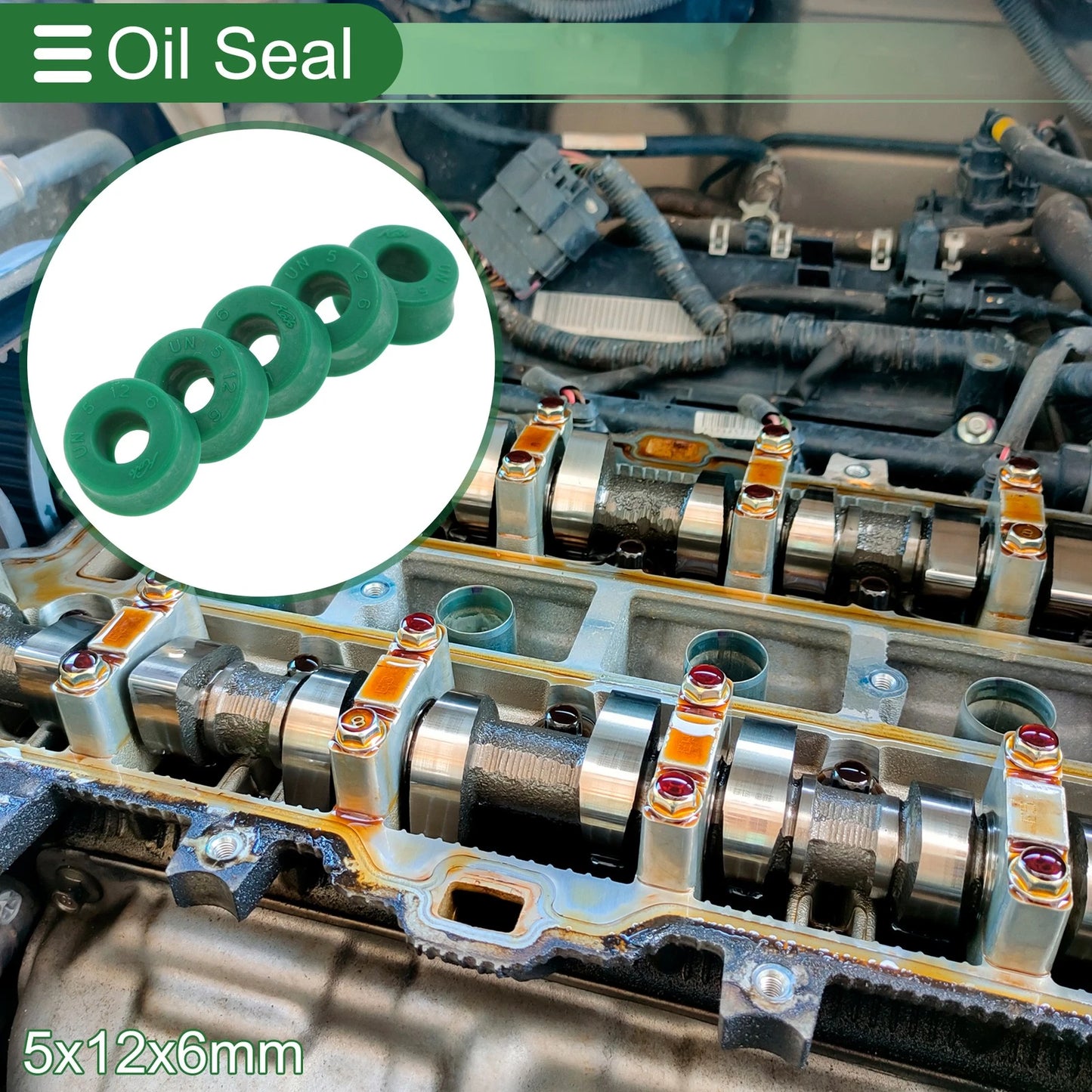 Oil Seal 5x12x6mm TPU High Pressure Green 5 pcs for Universal