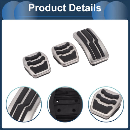 3 x Foot Accelerator Pedal Covers for Ford Focus MK2 (2004-2011) Silver Tone
