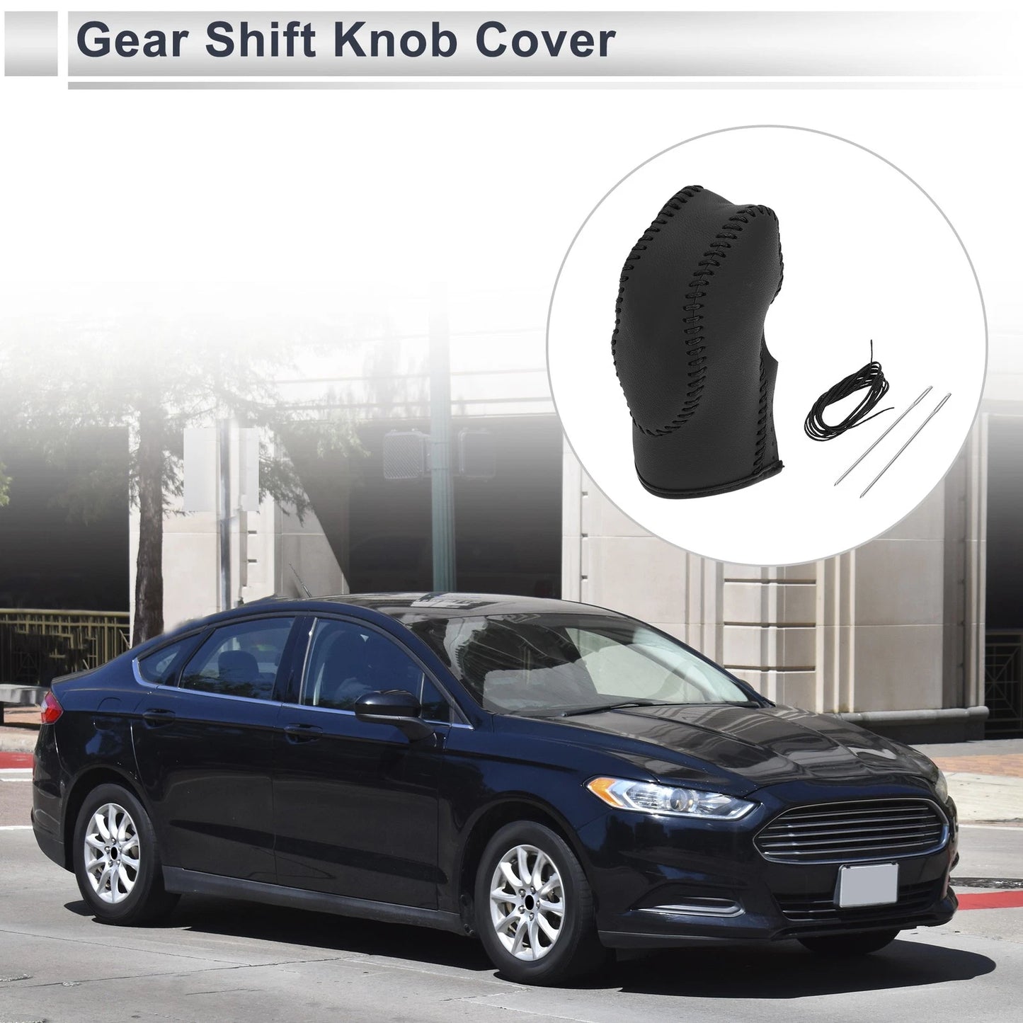 Car Gear Shift Knob Cover Black Faux Leather for Ford Fusion (2013-2016)