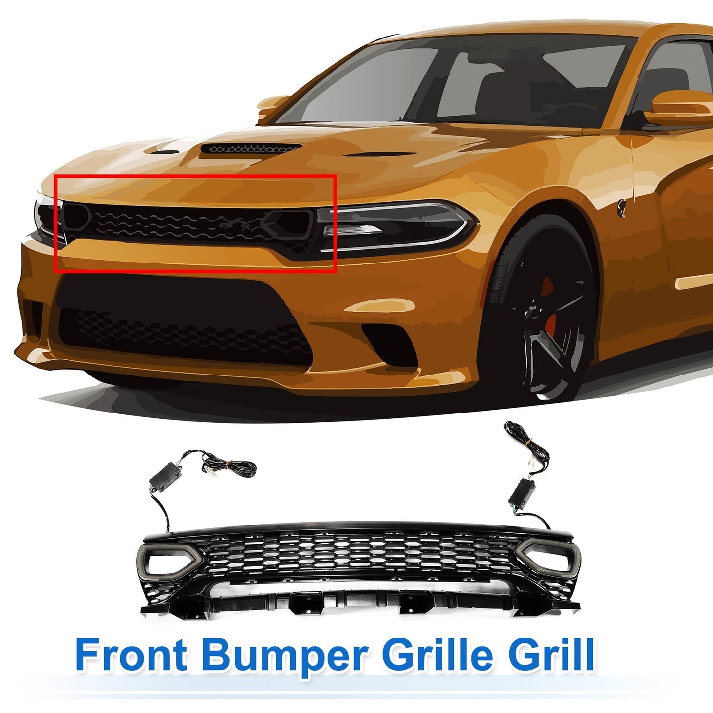 Front Upper Hood Bumper Grille for Dodge Charger with Light (2015-2023)