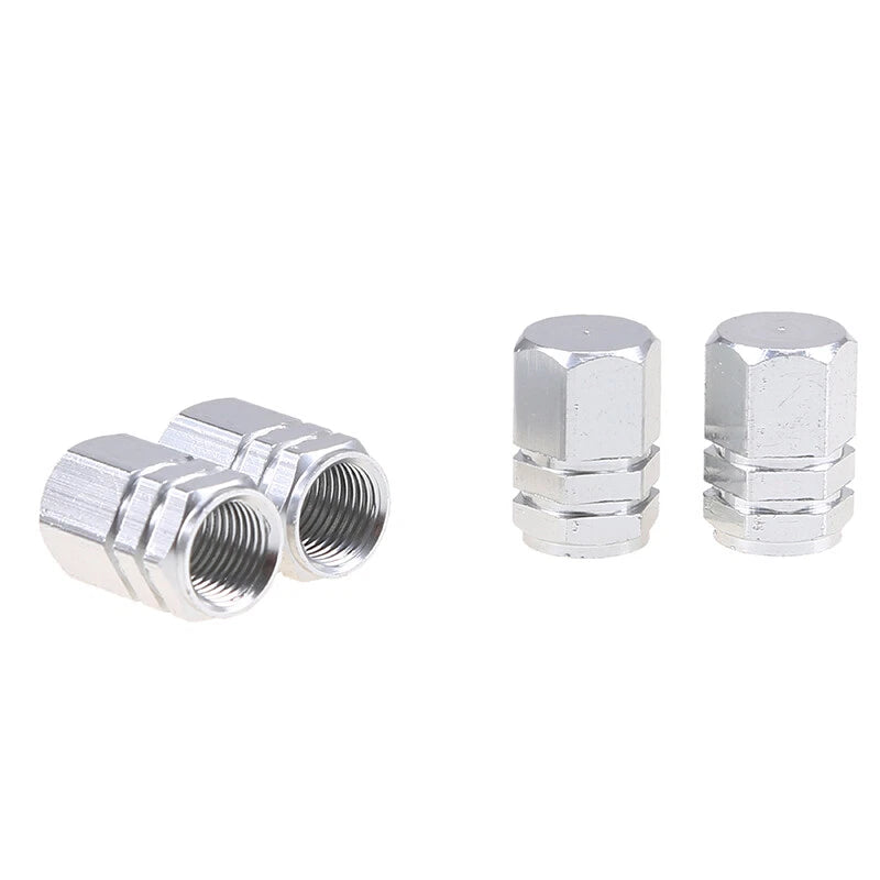 4 x Aluminum Tire Valve Dust Covers for Car, Truck, SUV - Silver