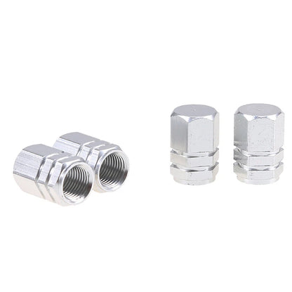 4 x Aluminum Tire Valve Dust Covers for Car, Truck, SUV - Silver