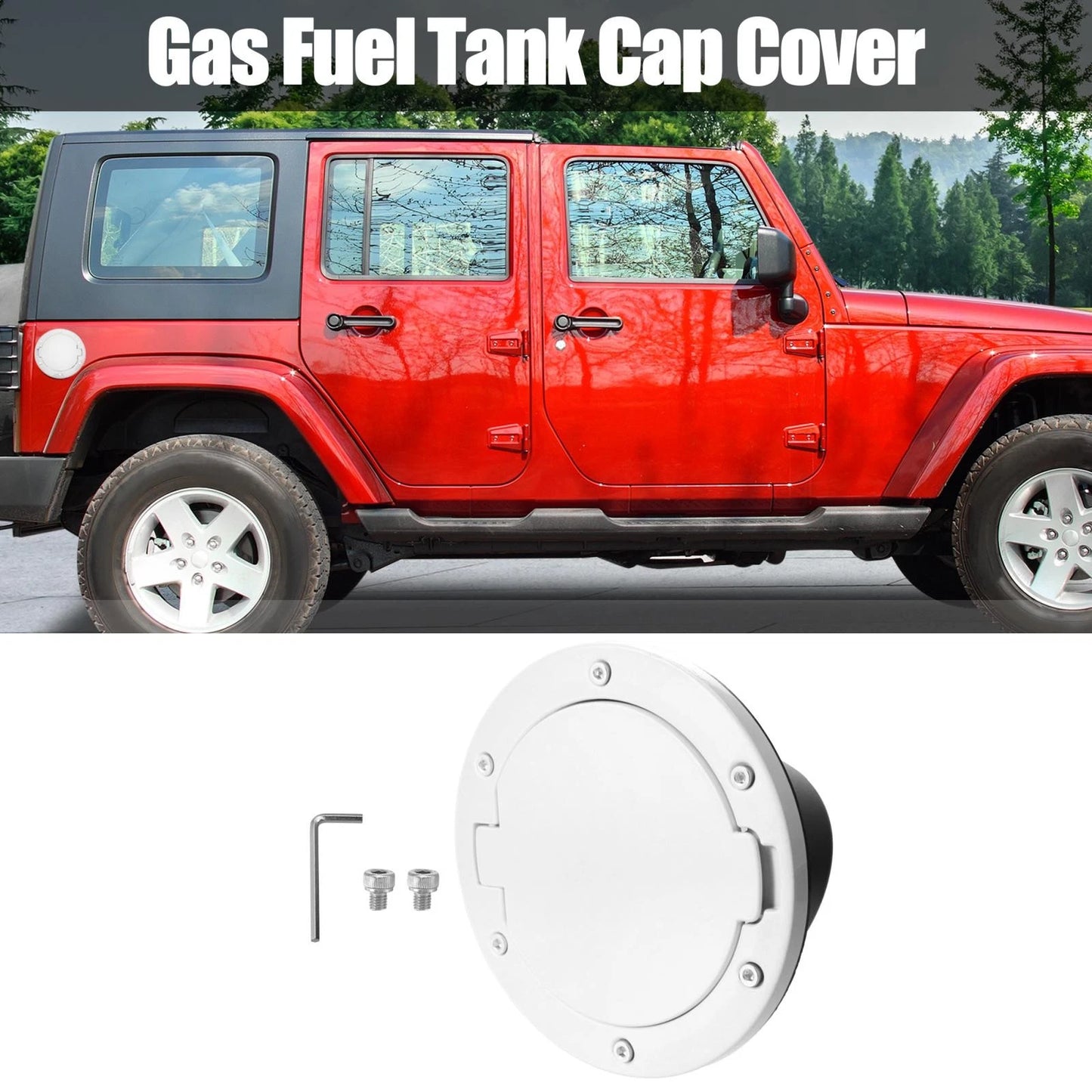 White Aluminum Alloy Gas Fuel Tank Cap Cover for Jeep Wrangler (2007-2018)