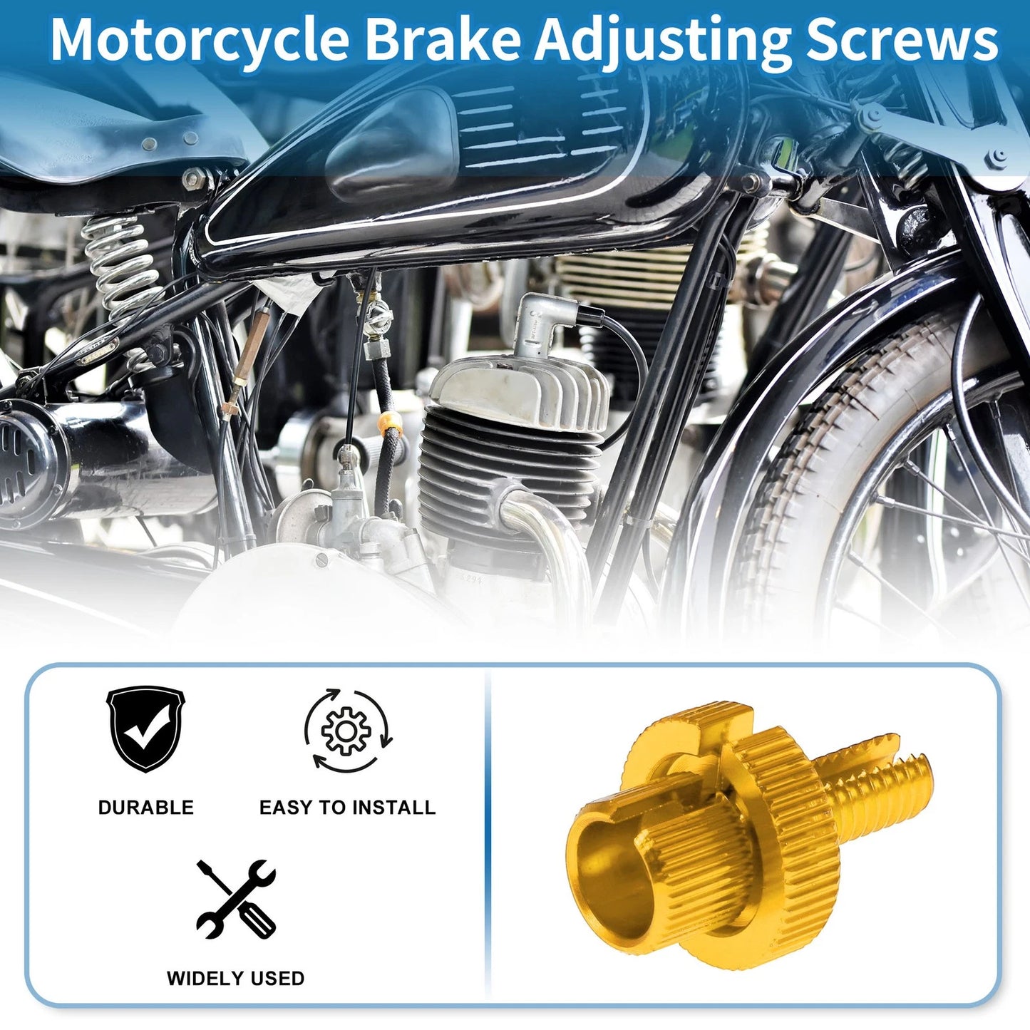 Brake Lever Barrel Adjusters Screws M8 Gold Tone 2 x Pcs for Motorcycle