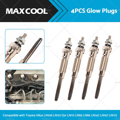 4x Glow Plugs for Toyota Hilux LN106 LN107 LN111 LN85 LN86 LN147 LN167