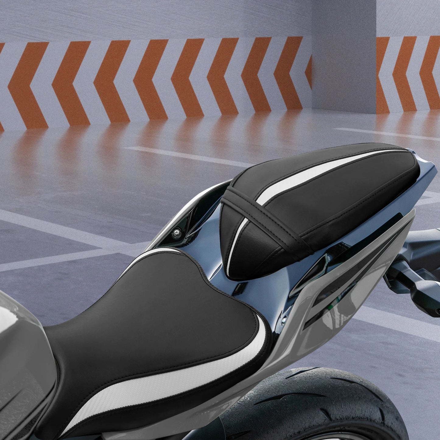 Black White Driver Passenger Seat for Kawasaki Ninja 400 (2018-2023)