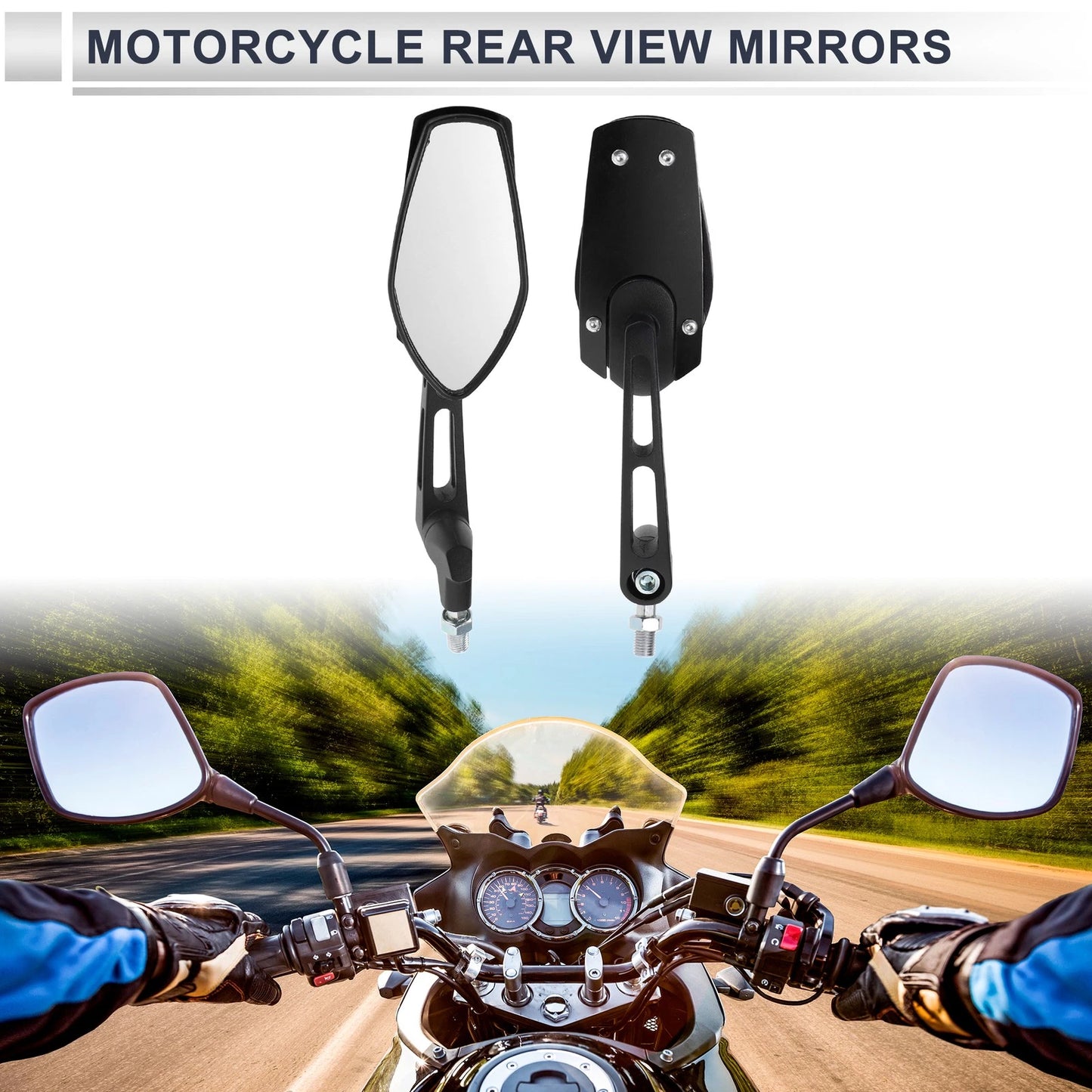 M8/M10 Rear View Mirror Handlebar Mirrors Black Aluminum Plastic for Motorcycle