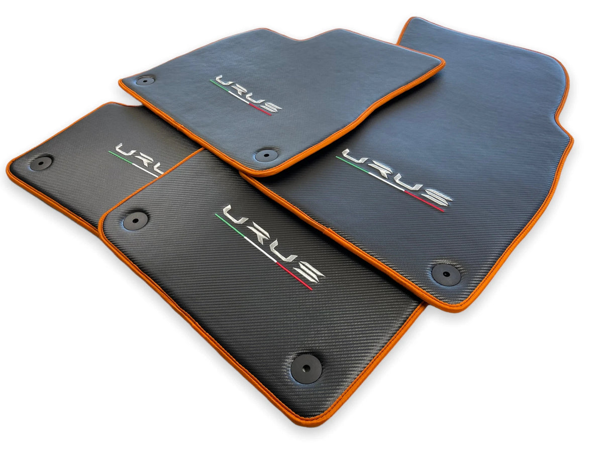 Floor Mats for Lamborghini URUS 2018-2024 Carbon Fiber Leather Orange Trim