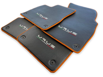 Floor Mats for Lamborghini URUS 2018-2024 Carbon Fiber Leather Orange Trim
