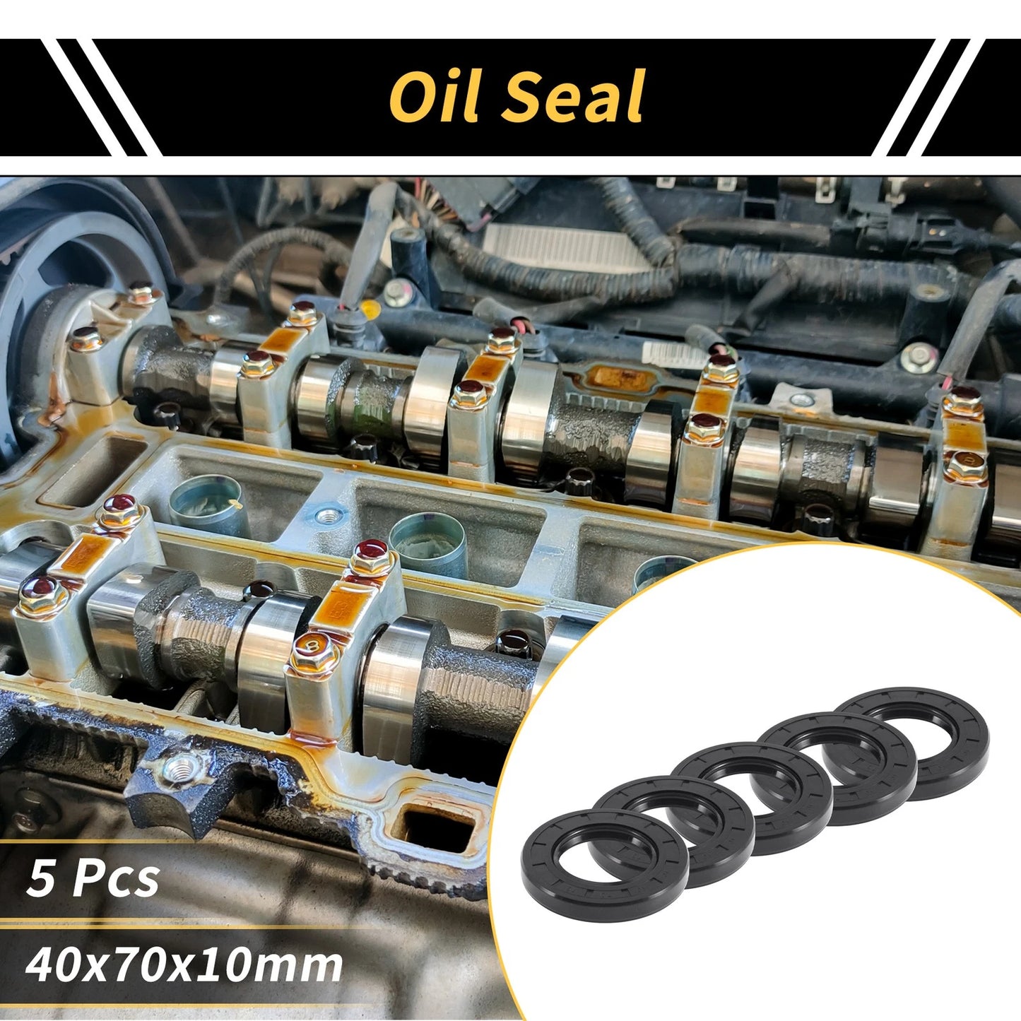 Oil Seal Rotary Shaft Seal NBR Rubber 40x70x10mm Black 5 Pcs