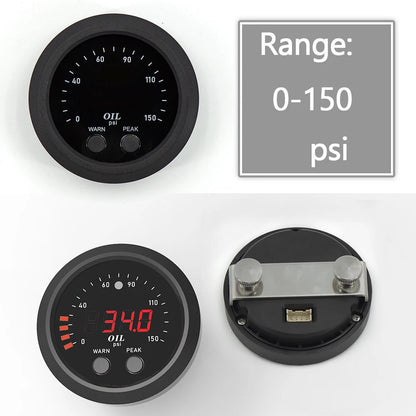 52mm Ultra-Thin Oil Pressure Gauge NPT 1/8'' Red LED for Universal Vehicles