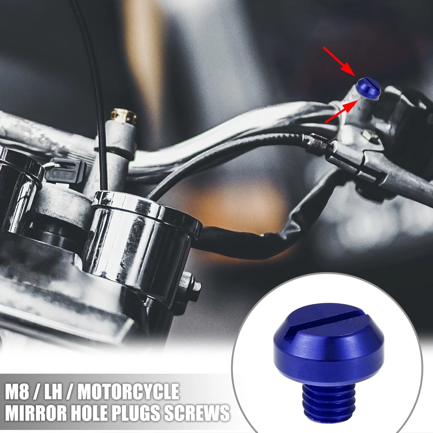 M8 Mirror Hole Plugs Screws Caps for Universal Motorcycle Blue