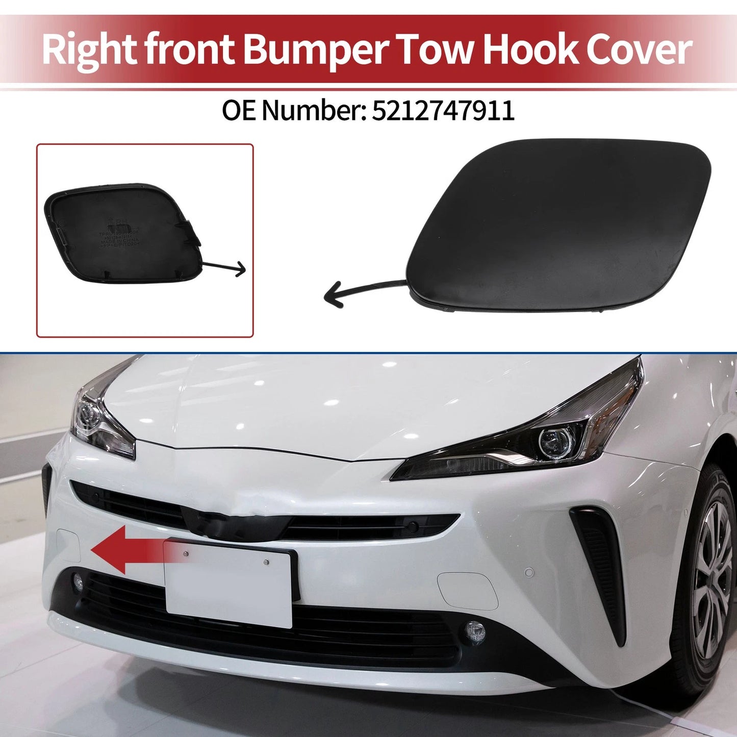 Right Front Tow Hook Cover Cap for Toyota Prius (2019–2022)