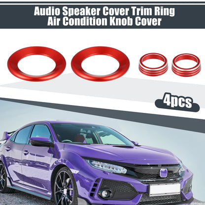 4Pcs Red AC Knob Ring Speaker Interior Covers for Honda Civic (2016-2021)