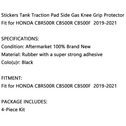 4 x Knee Pads Tank Side Protection for Honda CBR500R (2019-2021) Black