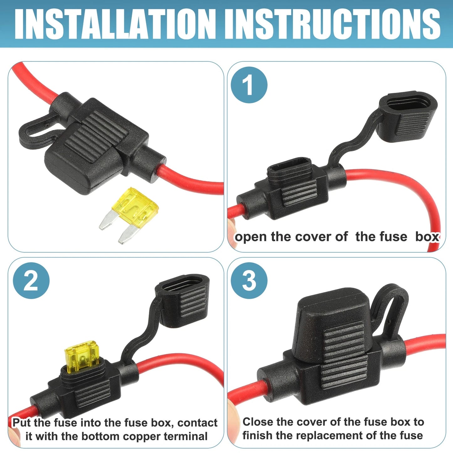 4 x 14 Gauge Mini Blade Style Inline Fuse Holders with 20A Fuses for Car