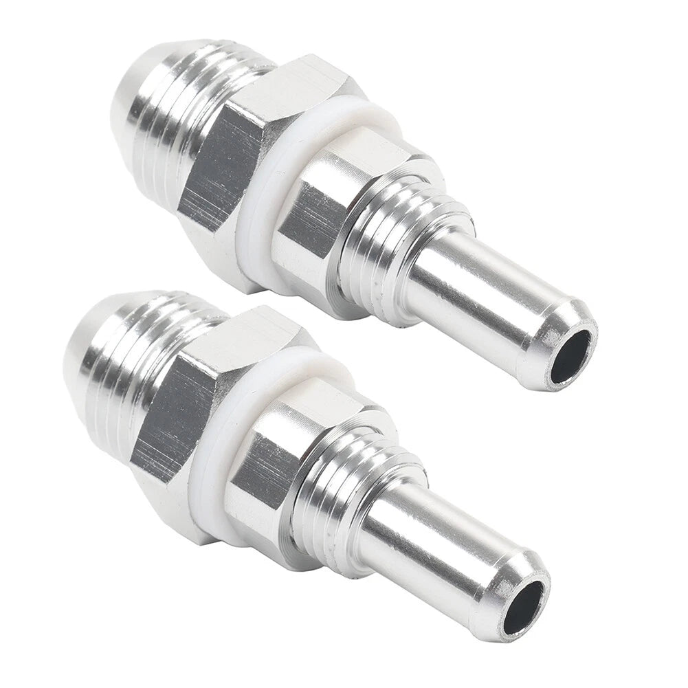 2 x 8AN Male Flare Bulkhead to 3/8" Hose Barb Fuel Tank Fittings for Universal