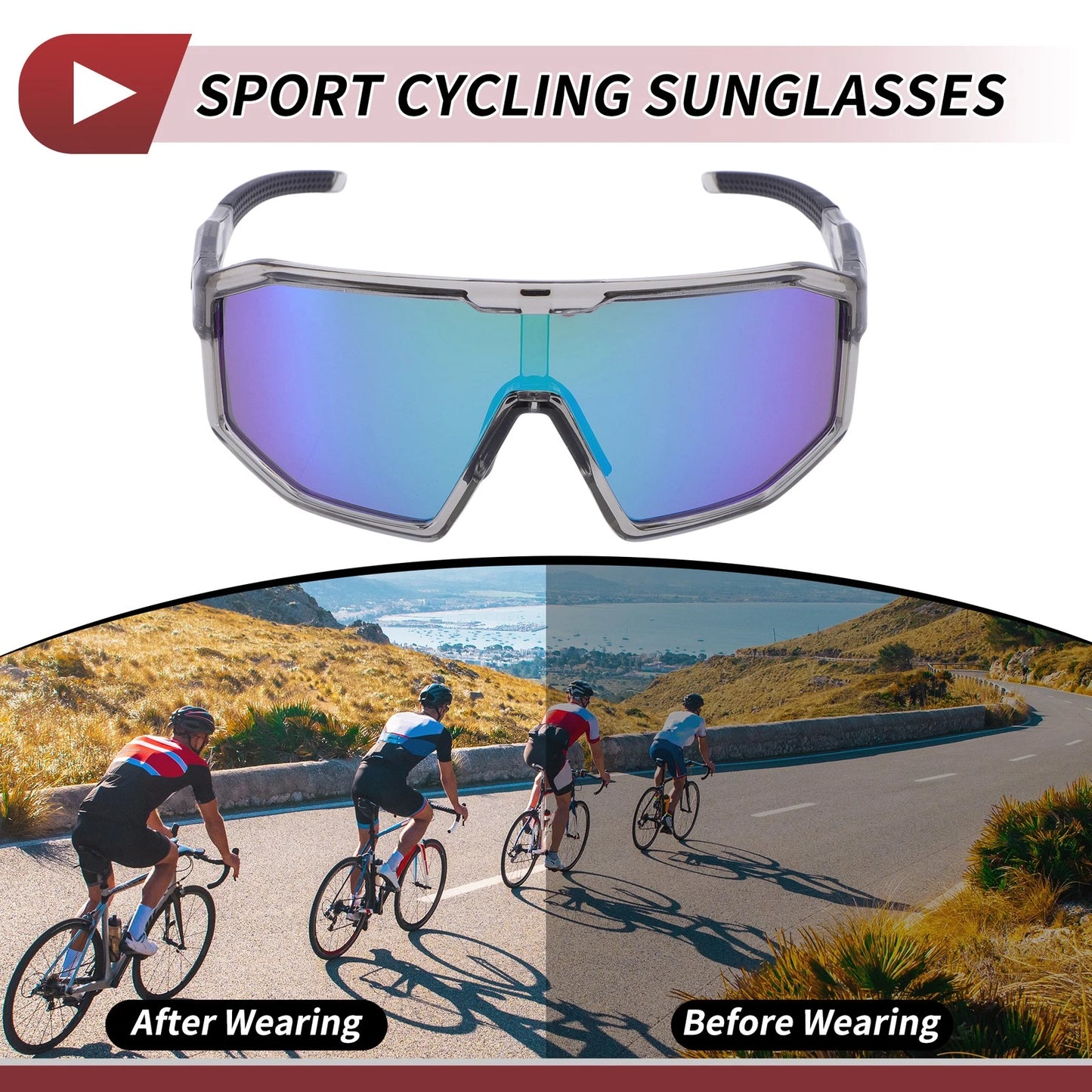 Riding Goggles Green Lens Gray Frame PC Cycling Sunglasses for Motorcycle
