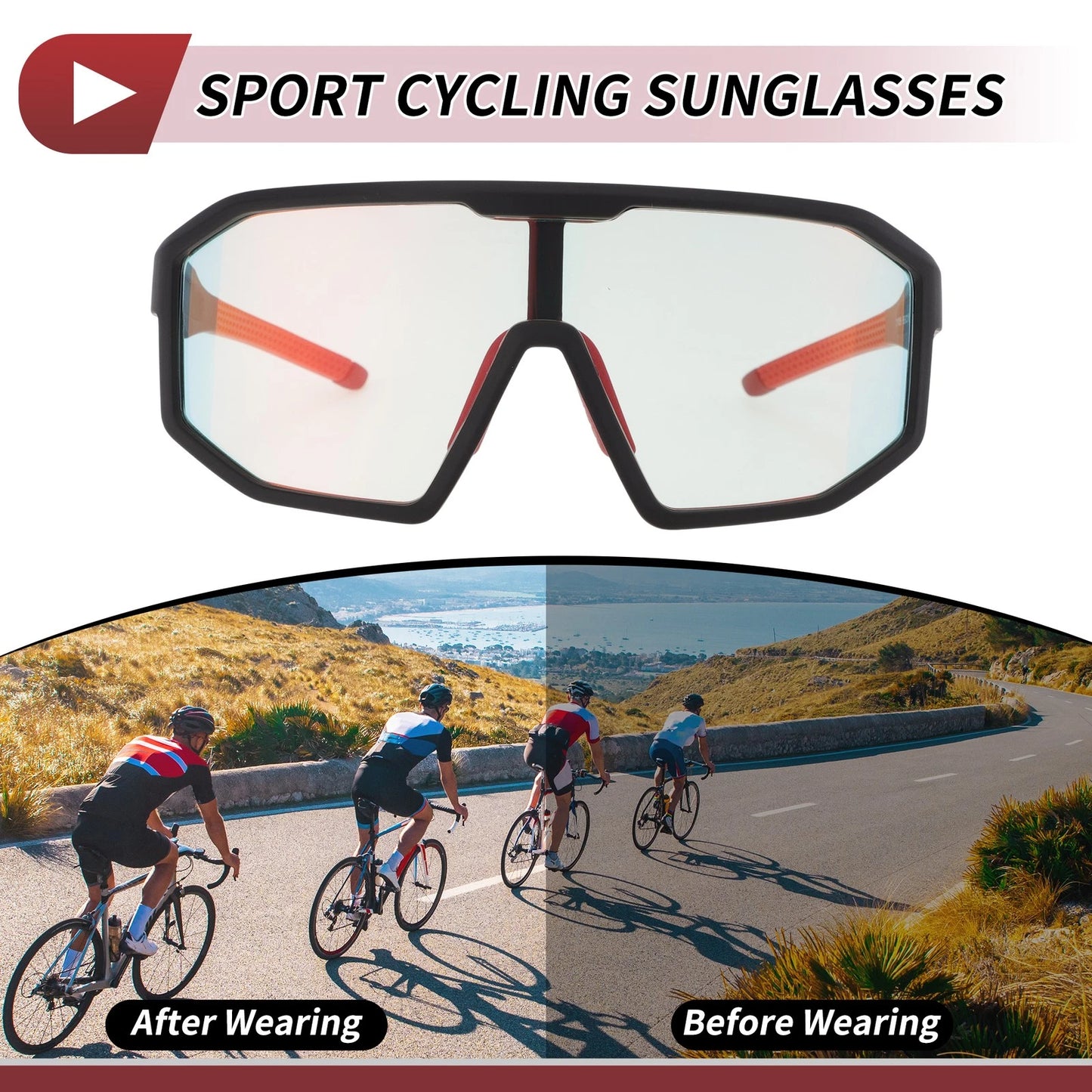 Motorcycle Riding Goggles Light Red Lens Black Frame UV400 for Motorcycle