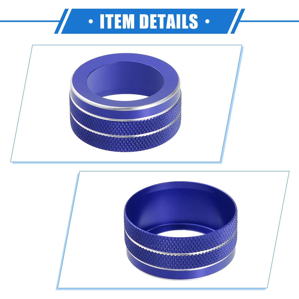 3 x Car AC Climate Control Knob Ring Covers for Jeep Renegade (2018-2023) Blue
