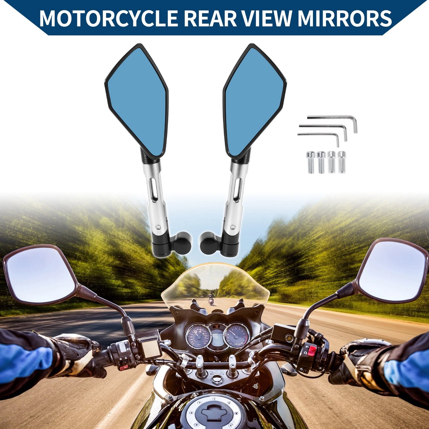 M8/M10 / 1 Set / Rear Mirrors Side Rear Mirror Black Silver Tone for Motorcycle