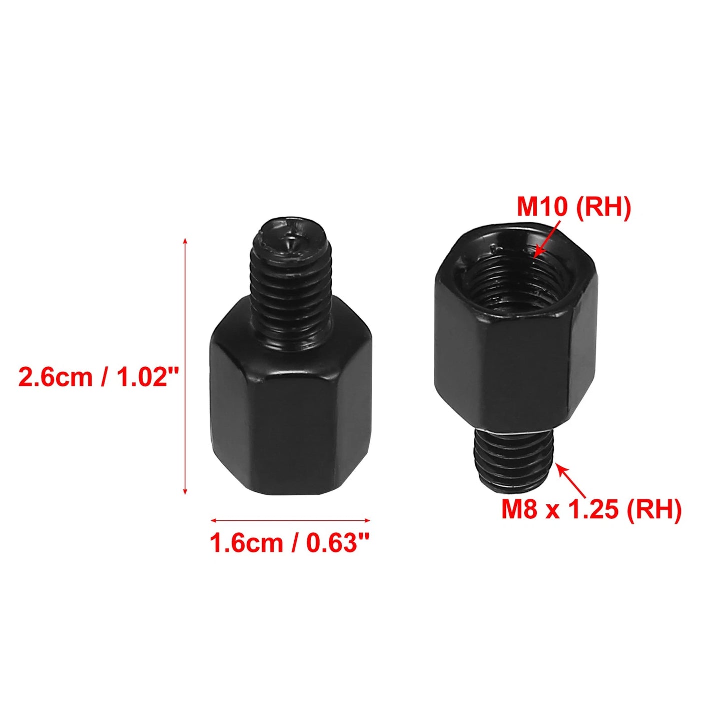 Adapter Bolt Screw 2 x for Black Motorcycle Rearview Mirrors