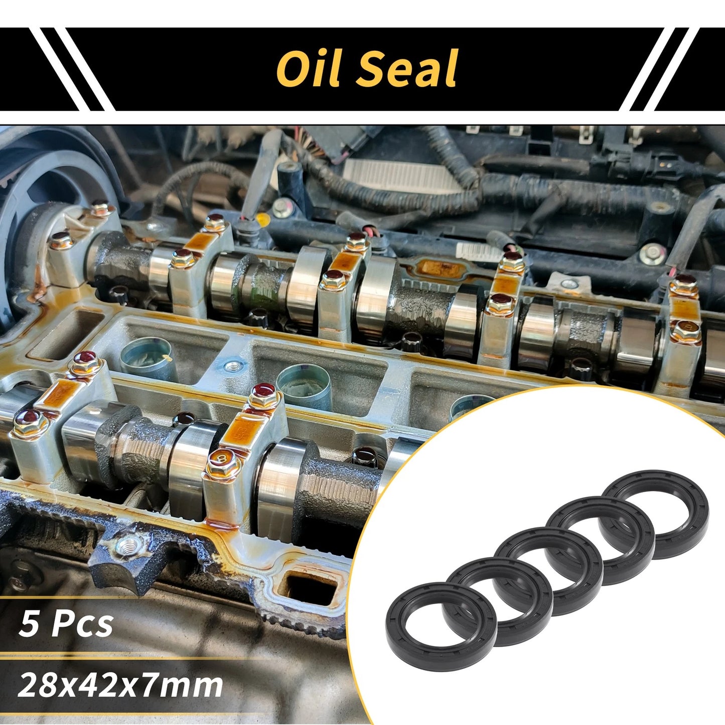 Oil Seal 28x42x7mm NBR Rubber Black 5 Pcs
