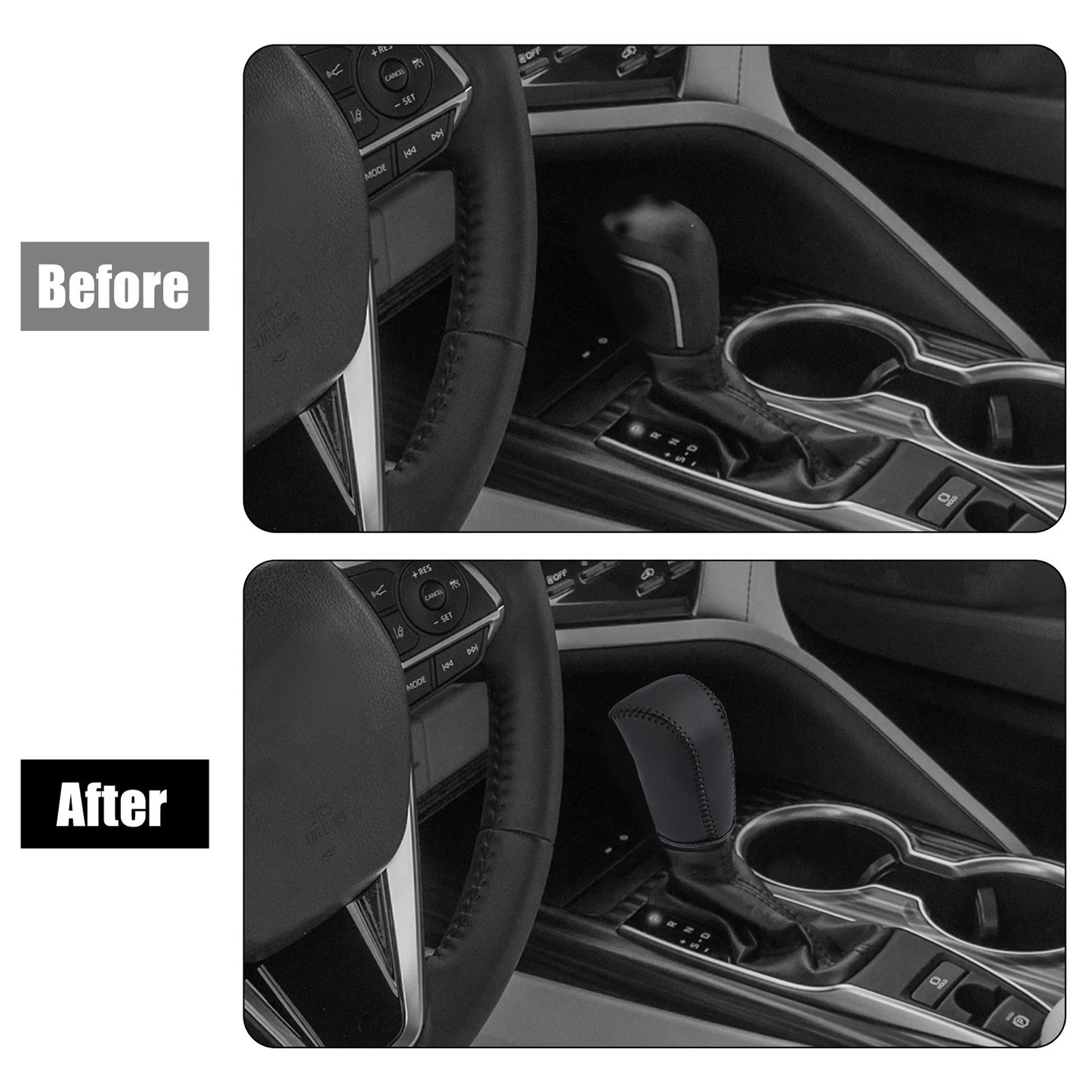 Gear Shift Knob Cover Black Faux Leather for Toyota Camry (2007–2011)