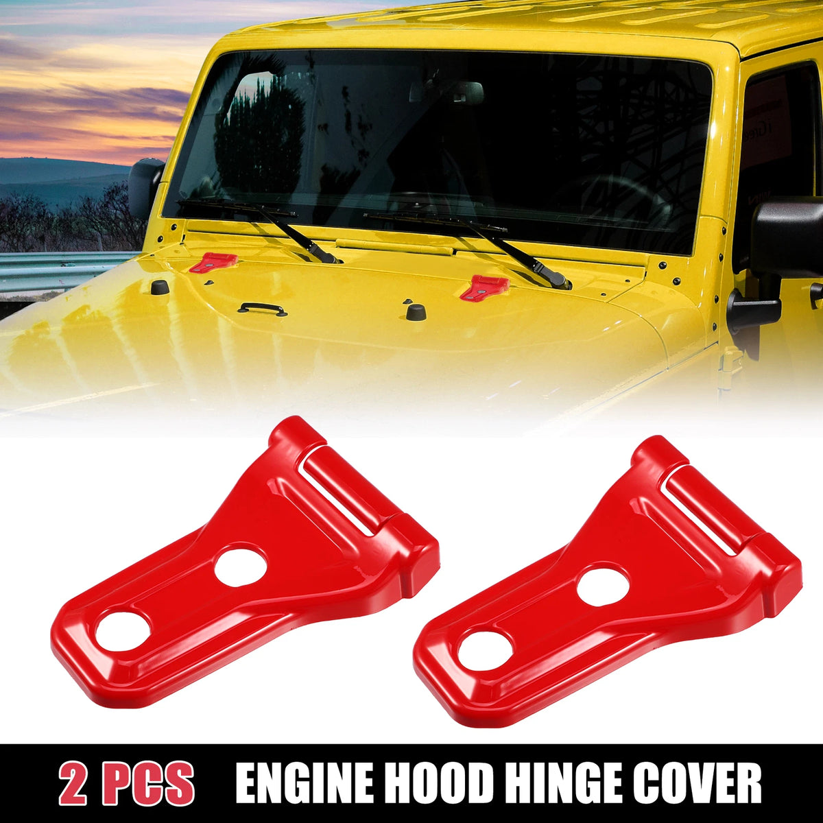 2 x Engine Hood Hinge Trim Covers for Jeep Wrangler JL JLU (2018-2021) Red