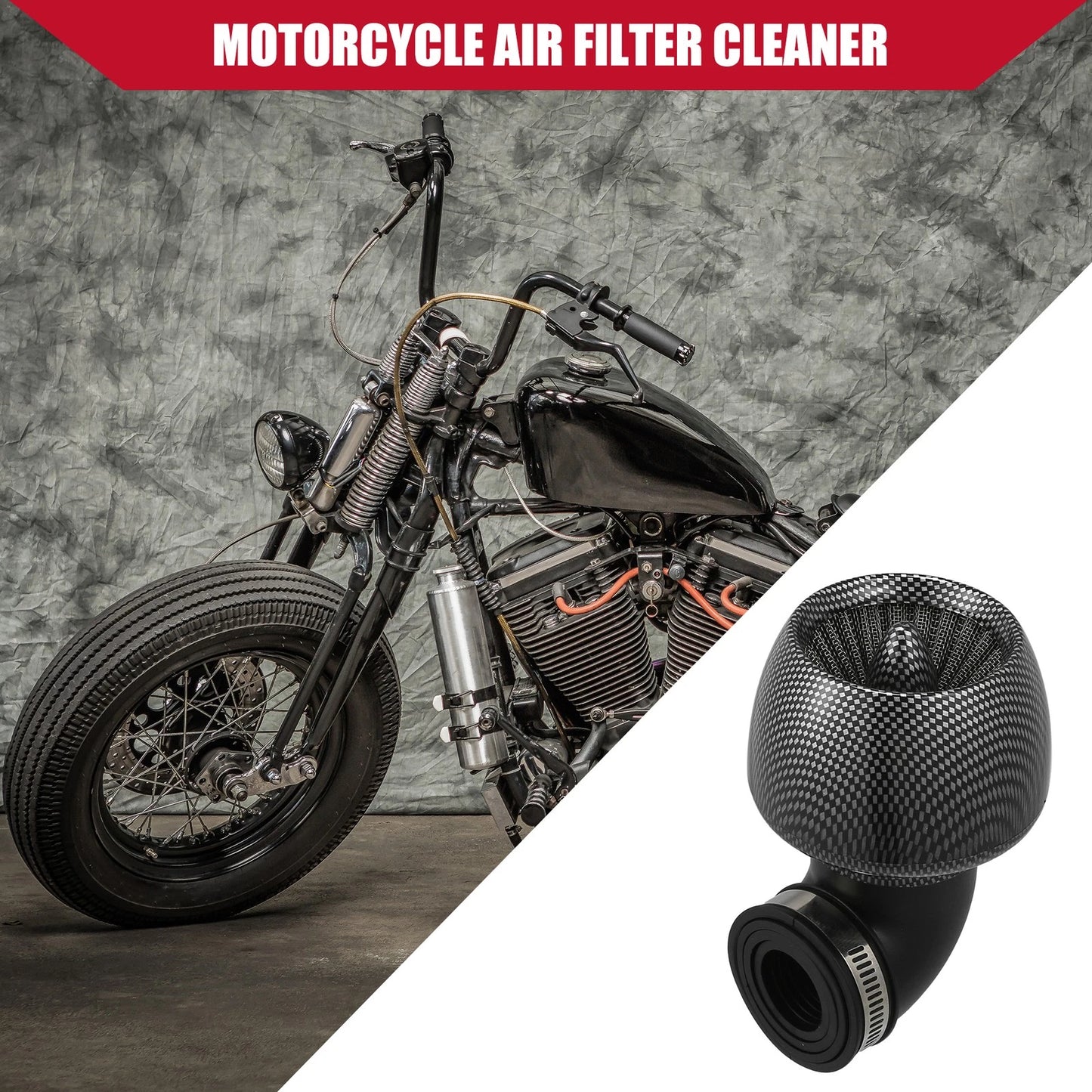Air Cleaner Filter / 2.8-4.8cm 90 Degree / Carbon Fiber Pattern for Motorcycle