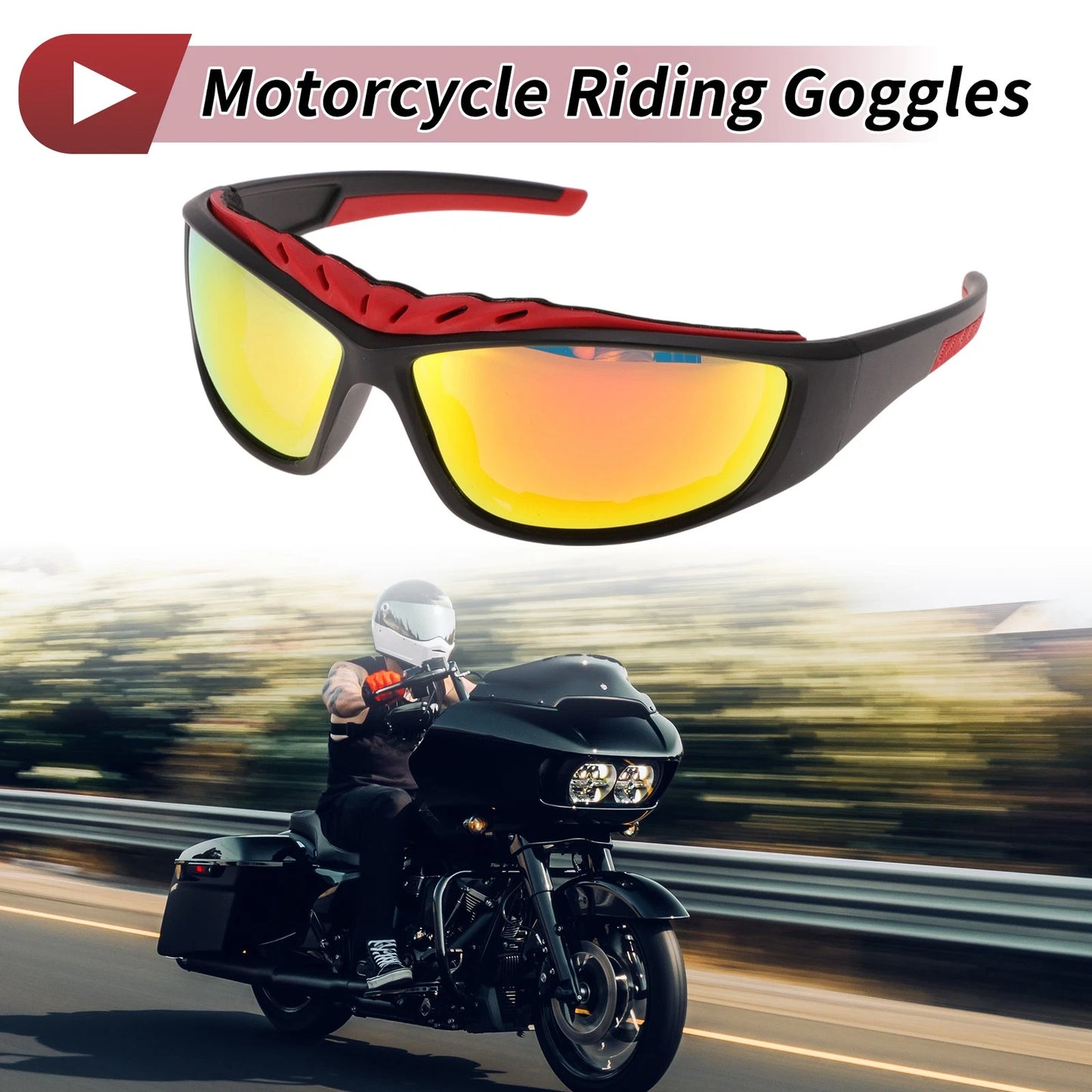 1Pc Riding Goggles Red Lens Black Frame Triacetyl Cellulose for Motorcycle
