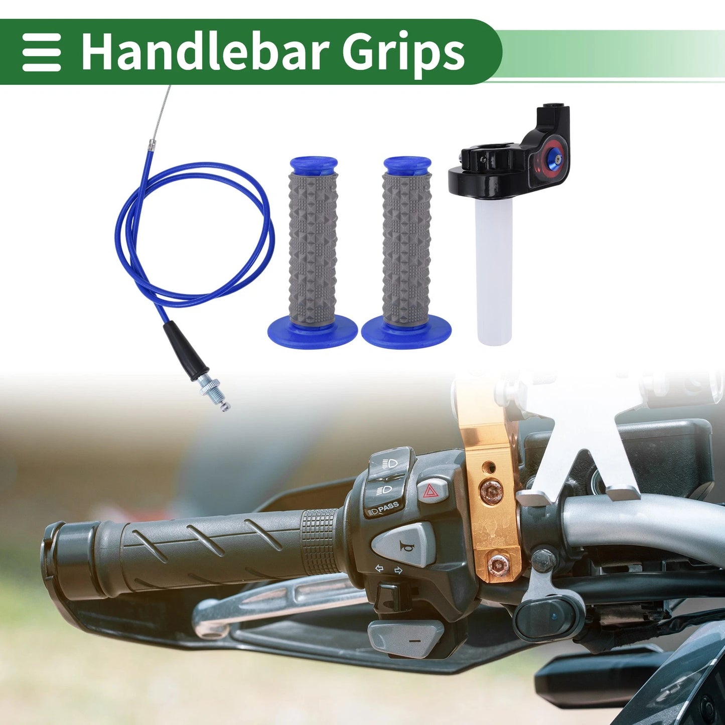 7/8" 22mm Hand Grips Rubber Blue Large Grain Texture for Motorcycle