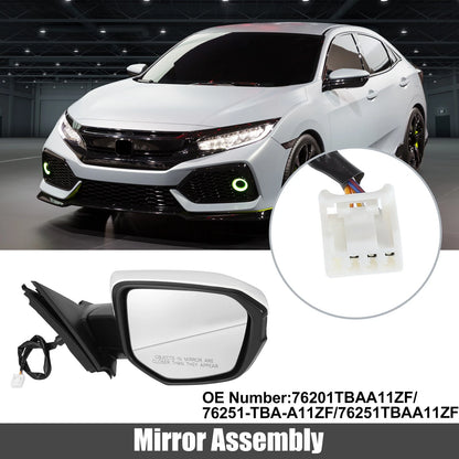 3 Pin Right Side Exterior Door Mirror Assembly White for Honda Civic (2016-2021)