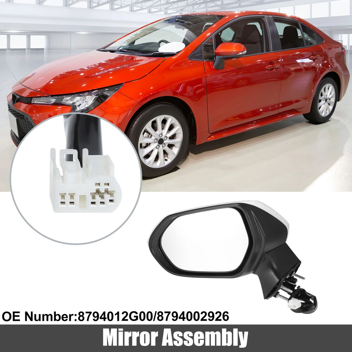 7 Pin Left Side Exterior Door Mirror Assembly White for Toyota Corolla (2020-2022)