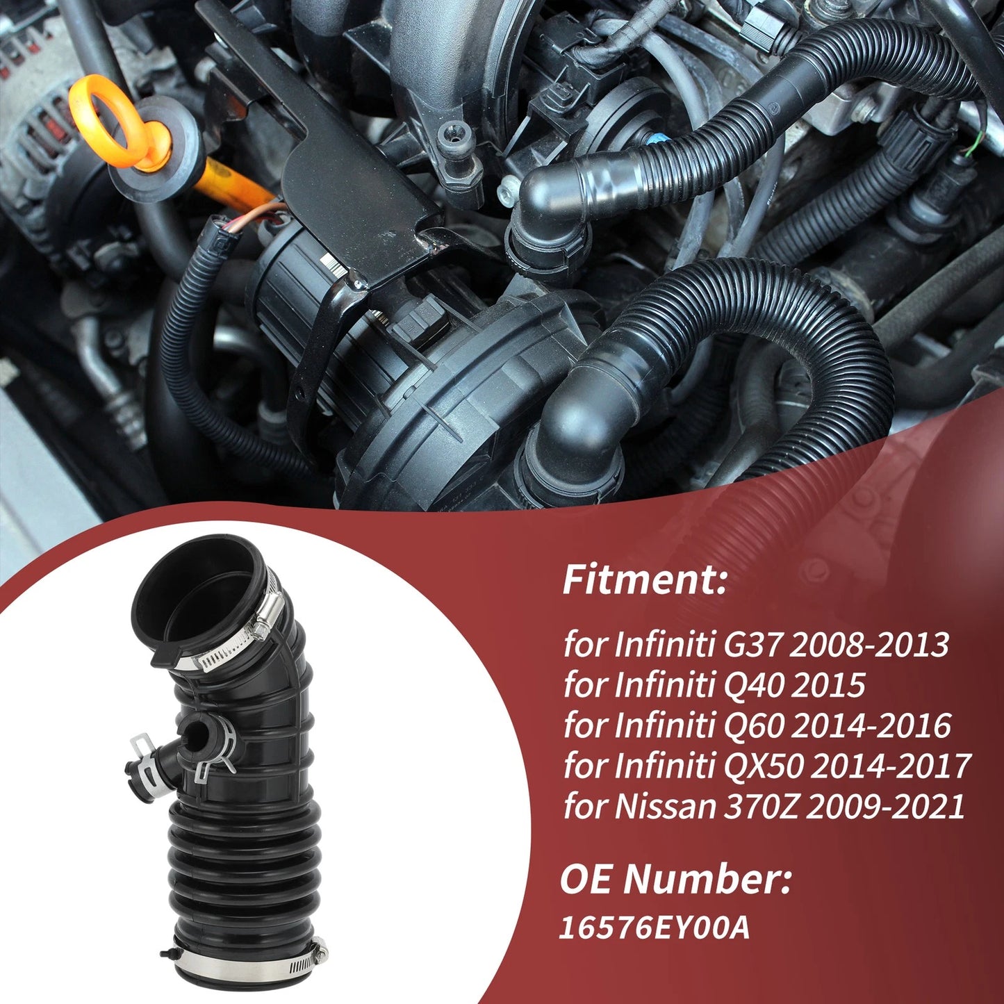 Air Intake Hose with Clamps for Infiniti G37 Q40 Q60 QX50