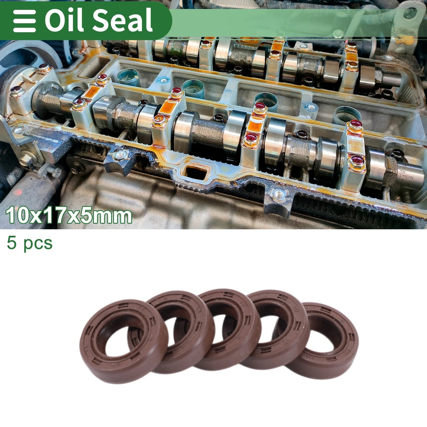 Oil Seal 5 x 10x17x5mm Fluorine Rubber Brown for Make Model