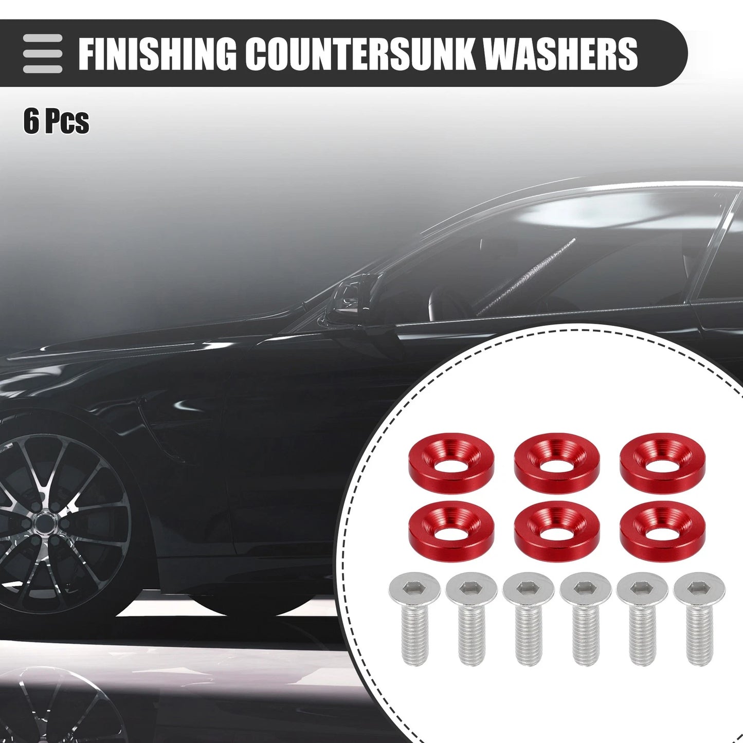 6 x Universal Finishing Countersunk Washers Fasteners for Motorcycle Red
