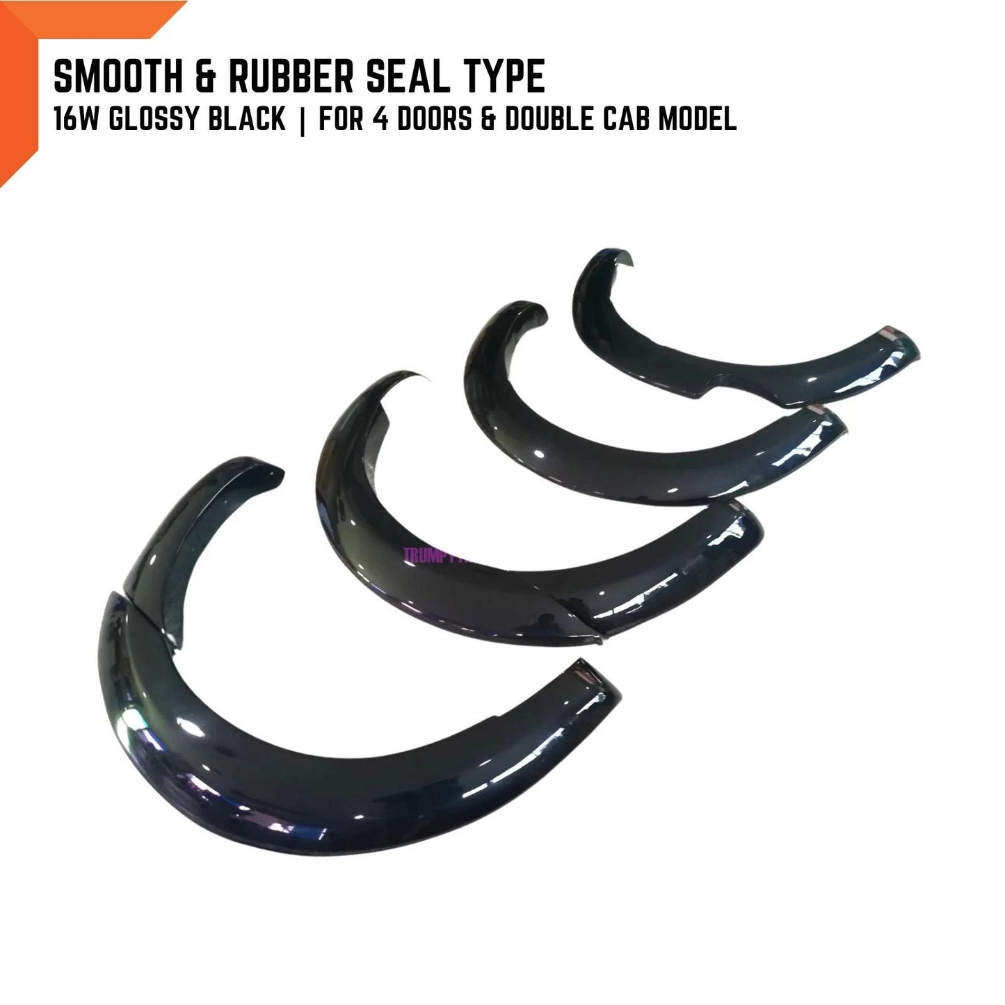 16W Glossy Black Smooth Fender Flares for Ford Ranger PX2 (2015-2018)