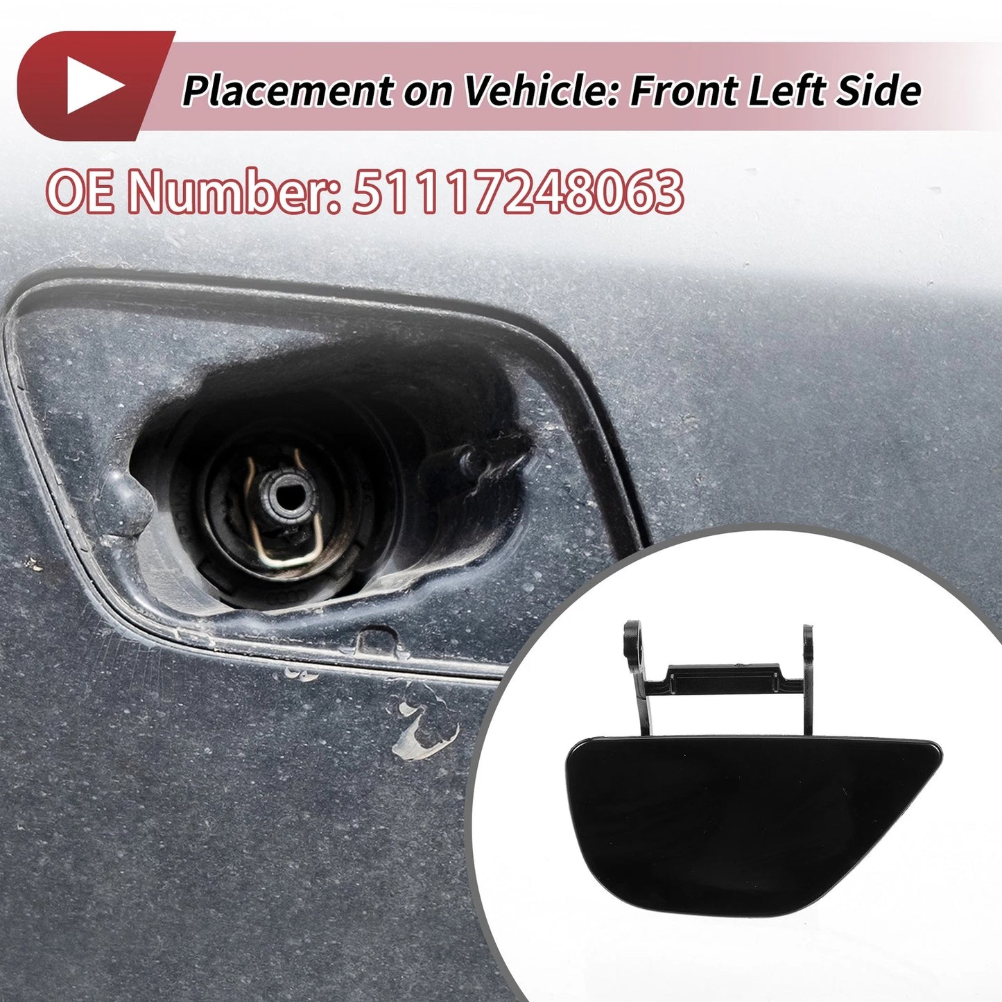 Front Left Washer Nozzle Cover for BMW 535i GT (2010-2017) Black