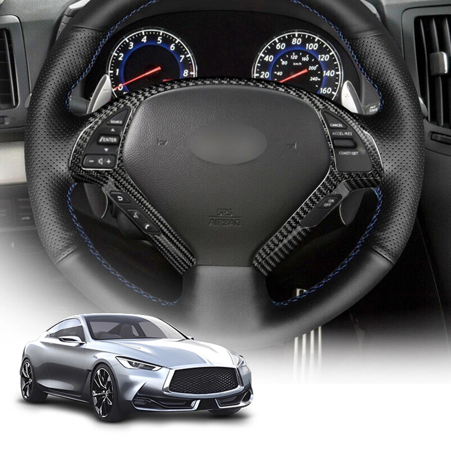 Dry Carbon Fiber Steering Wheel Cover for Infiniti Q40 G25 EX35 G37 (2008-2013)
