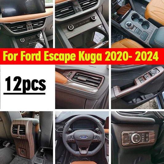 12x Wood Grain Interior Cover Trim for Ford Escape Kuga (2020–2024)