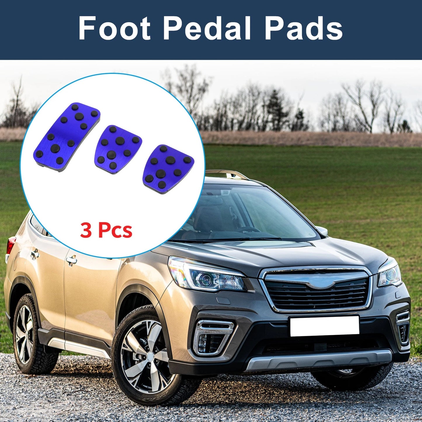 3 x Foot Accelerator Pedal Covers for Subaru Forester (2006-2018) Blue