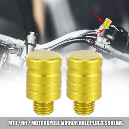 M10x1.26 Right Side Mirror Hole Plugs Screws 2 x for Motorcycle Gold Tone