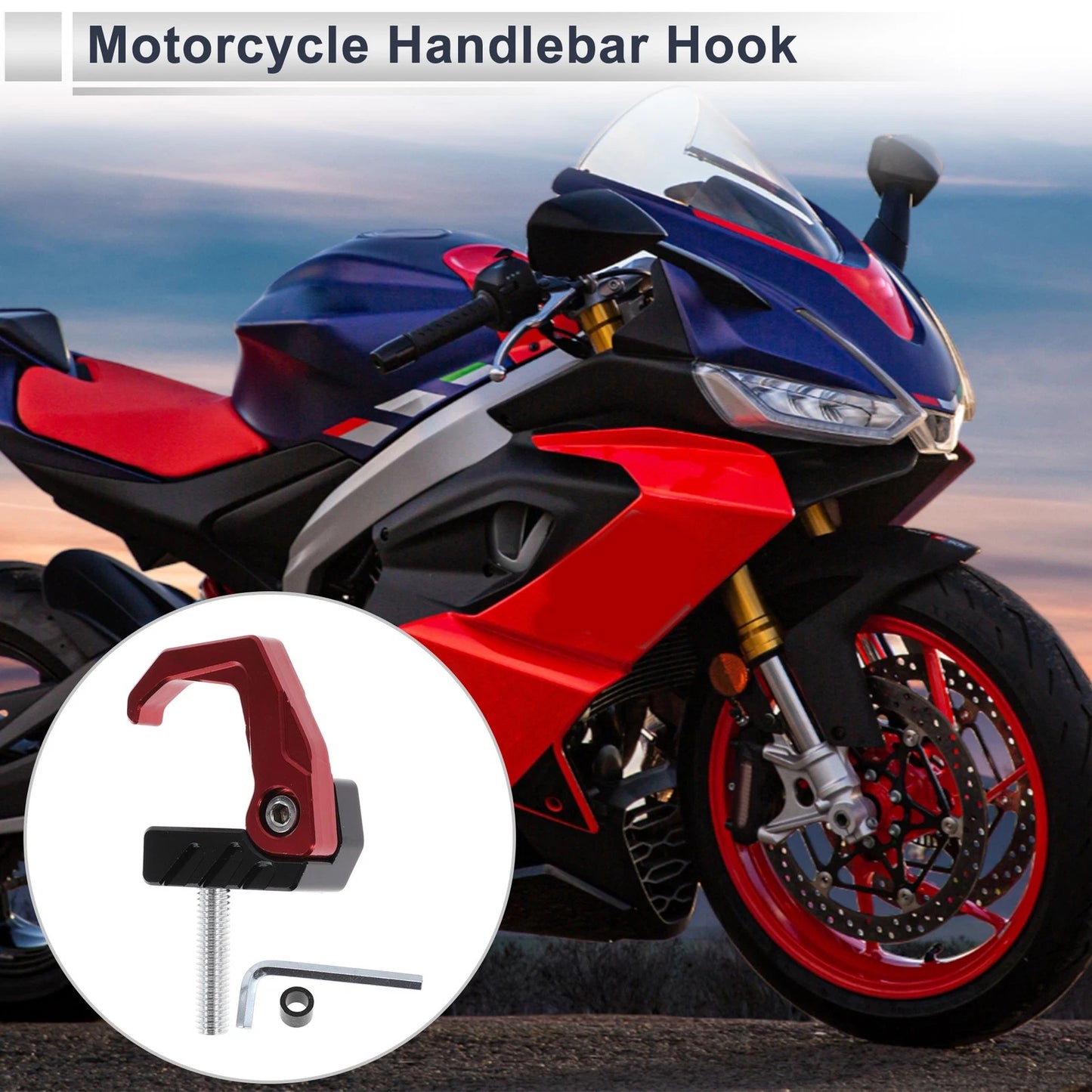 Square W/ Fingerprint Motorcycle Hanging Hook 1 Set Red Black 42mm Length