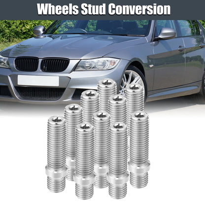 10 x M12x1.5 Car Wheel Studs for BMW (50mm, Silver Tone)
