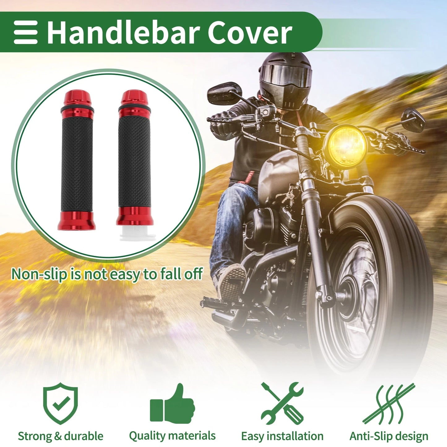 7/8 22mm Hand Grips Cover Kit Aluminum Alloy Rubber Red for Motorcycle