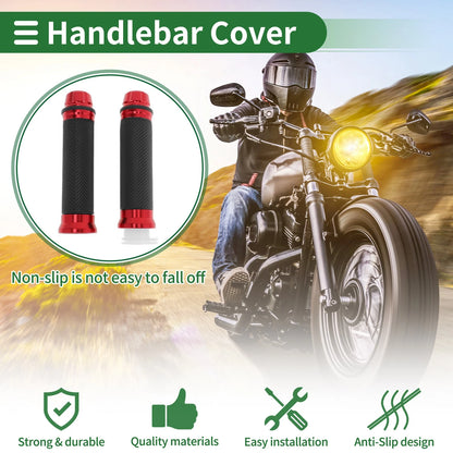 7/8 22mm Hand Grips Cover Kit Aluminum Alloy Rubber Red for Motorcycle