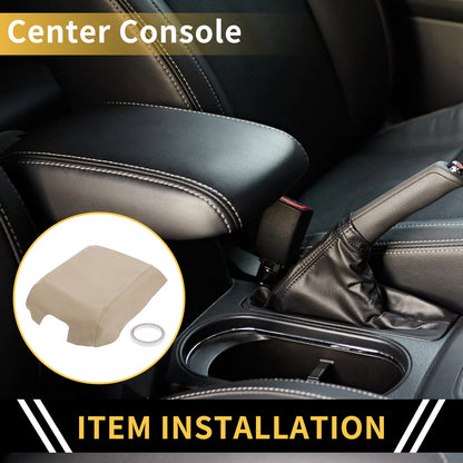 Console Lid Armrest Cover for Ford F-150 (2015-2020) - Beige Microfiber Leather