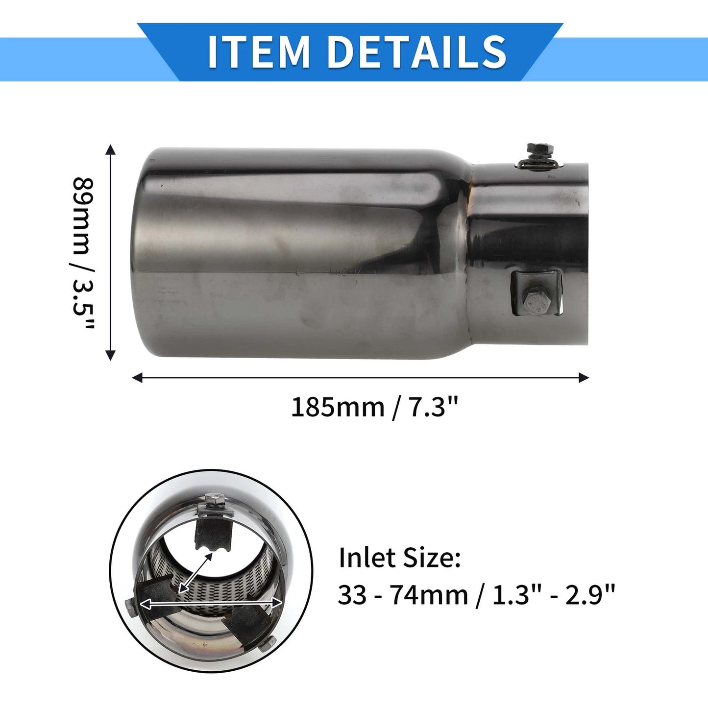 Exhaust Tip 1.3"-2.9" Inlet for Toyota Land Cruiser Prado 150 (2009-2023)