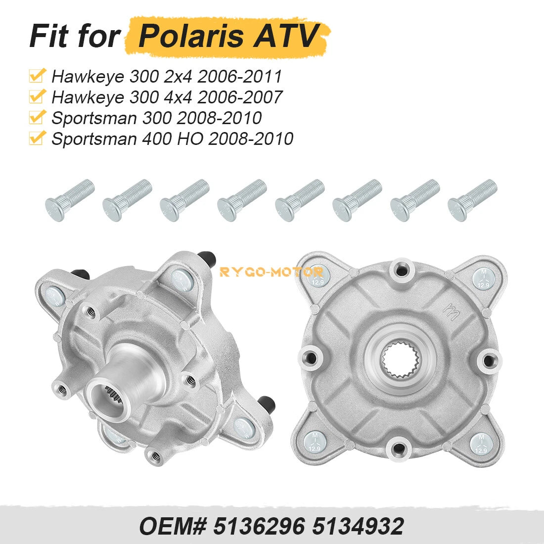 2 x Front Wheel Hub & Studs for Polaris Sportsman 300 400 4x4 (2008–2010)